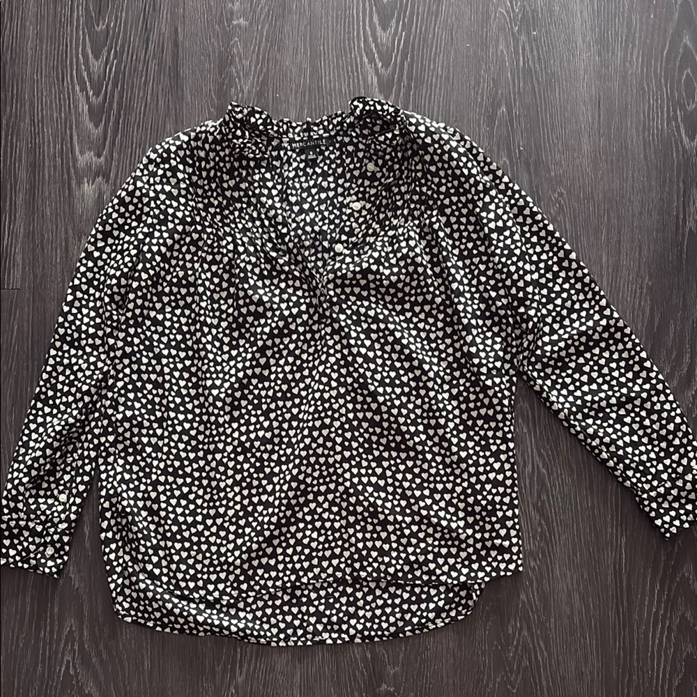J. Crew Mercantile Black and White Polka Hearts Dot Women's Top Size 0
